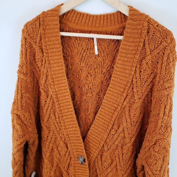 Free People Women's Montana Cable Knit Cardigan In Burnt Orange - Picture 3 of 9